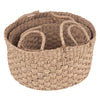 Woven Natural Seagrass Round Handled Baskets - Set of 3