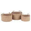 Woven Natural Seagrass Round Handled Baskets - Set of 3