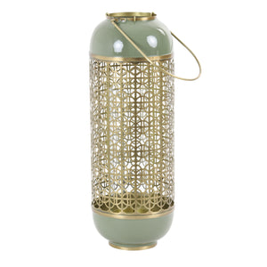 Large green and gold hurricane lantern. 