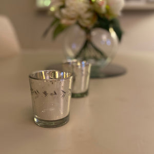 Antique Silver Votive With Etched Vine Leaf